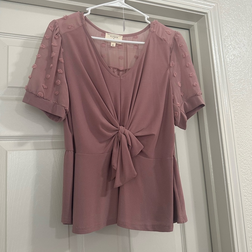 Elegant Mauve Tie-Front Blouse